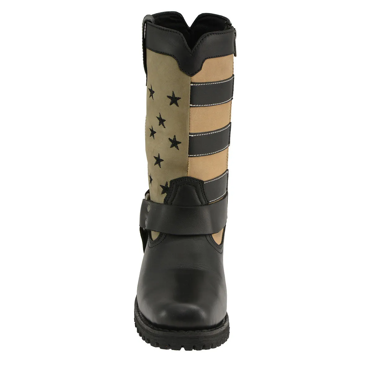 FLAG MBL9363 Womens Stars and Stripes Black and Tan Leather Motorcycle Rider Harness Boots