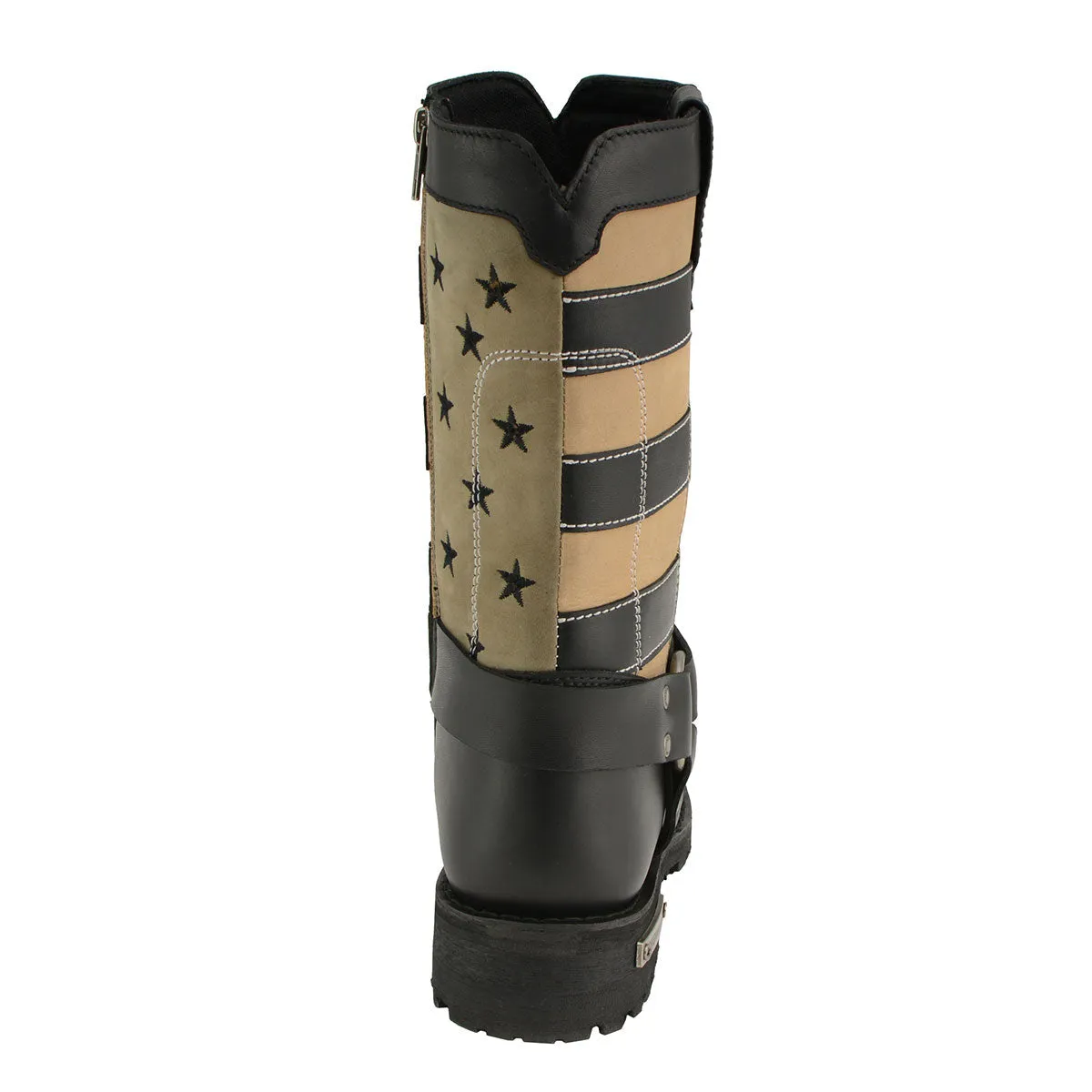 FLAG MBL9363 Womens Stars and Stripes Black and Tan Leather Motorcycle Rider Harness Boots