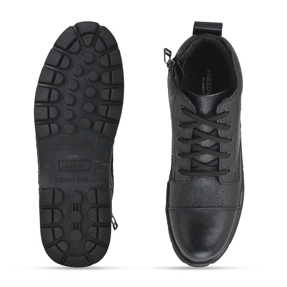 Freedom Casual (Black) POLICE Leather High Ankle Boot with ZIP VEER-2 By Liberty