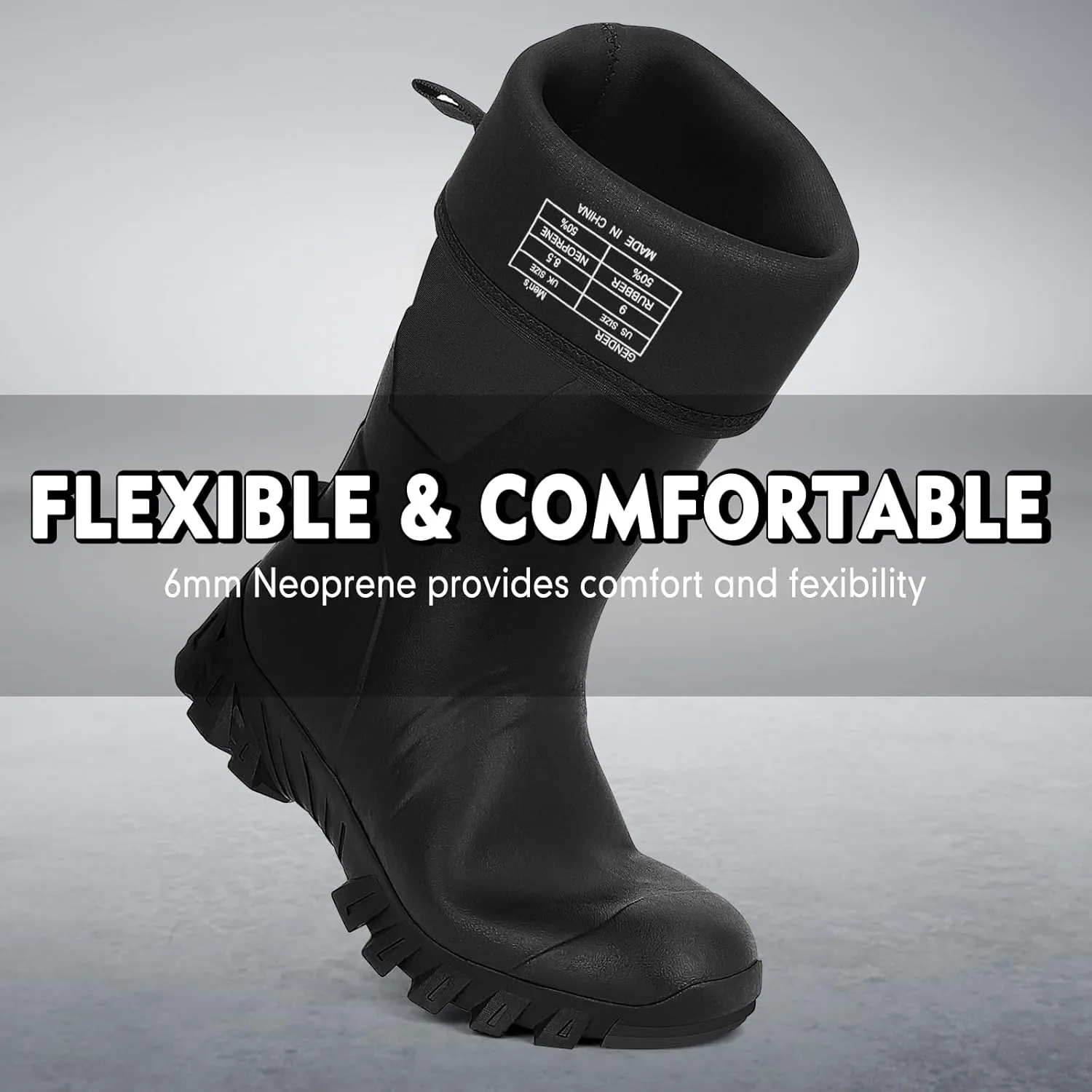 Kalkal Men's Rain Boots, Waterproof Rubber Boots For Men Lightweight Tall Hunting Boots, 6mm Neoprene Insulated Mens Work Wide Boots for Mud Hunting Farming Fishing