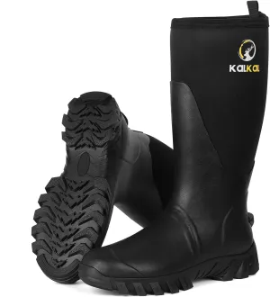 Kalkal Men's Rain Boots, Waterproof Rubber Boots For Men Lightweight Tall Hunting Boots, 6mm Neoprene Insulated Mens Work Wide Boots for Mud Hunting Farming Fishing
