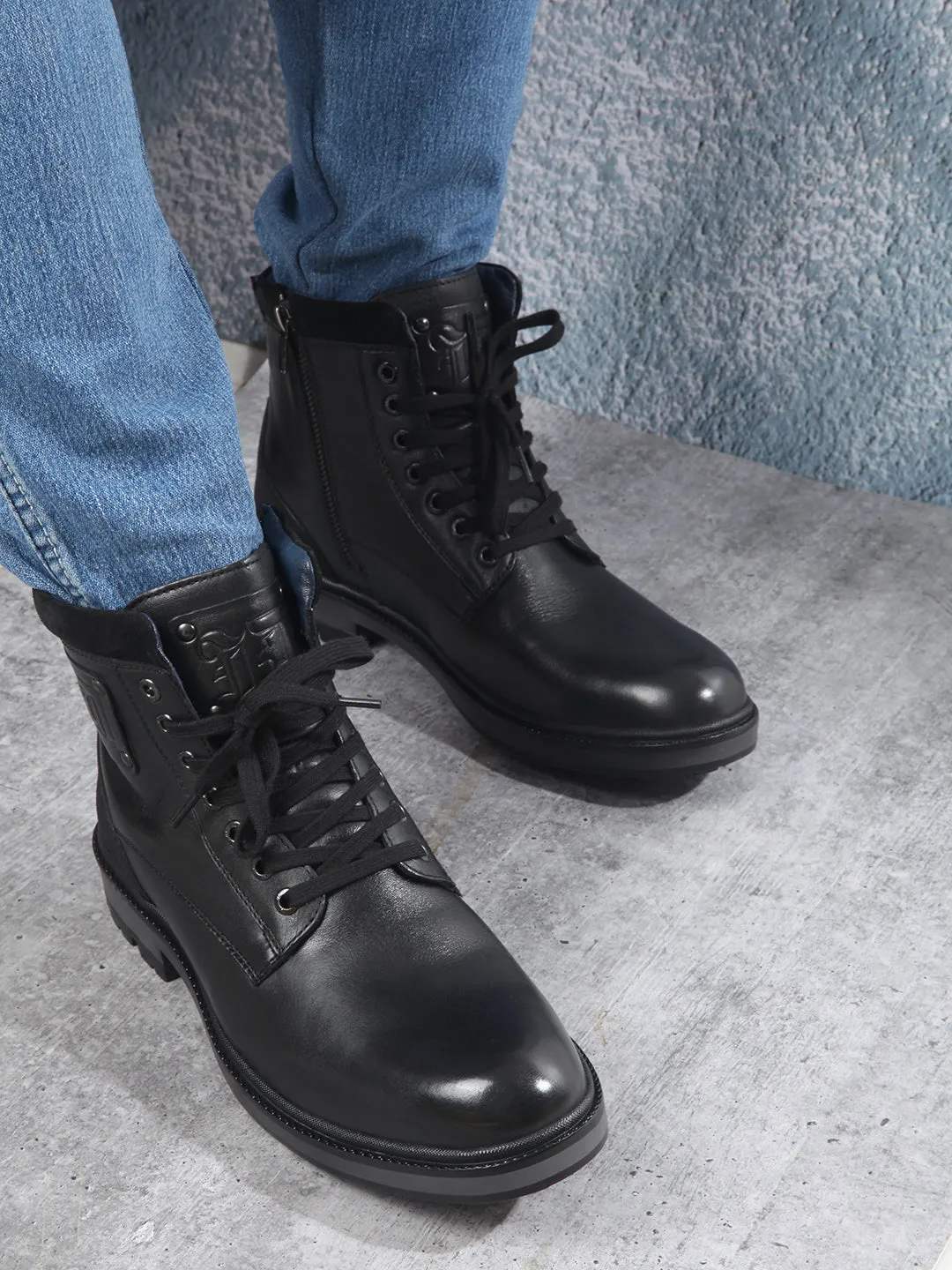Men's Black Round Toe Ankle top Lace Up Boot (ID1155 )