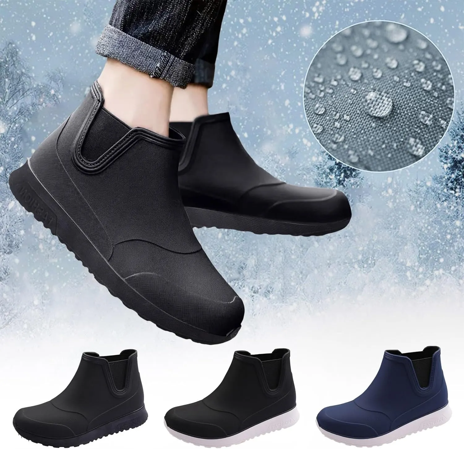 Men's Comfortable Insole Rain Boots Durable Mid Calf Deck Boots Waterproof Non Slip Rain Shoes Men Casual Garden Shoes Lightweight Kitchen Labor Shoe Black Fishing Shoe Water Footwear