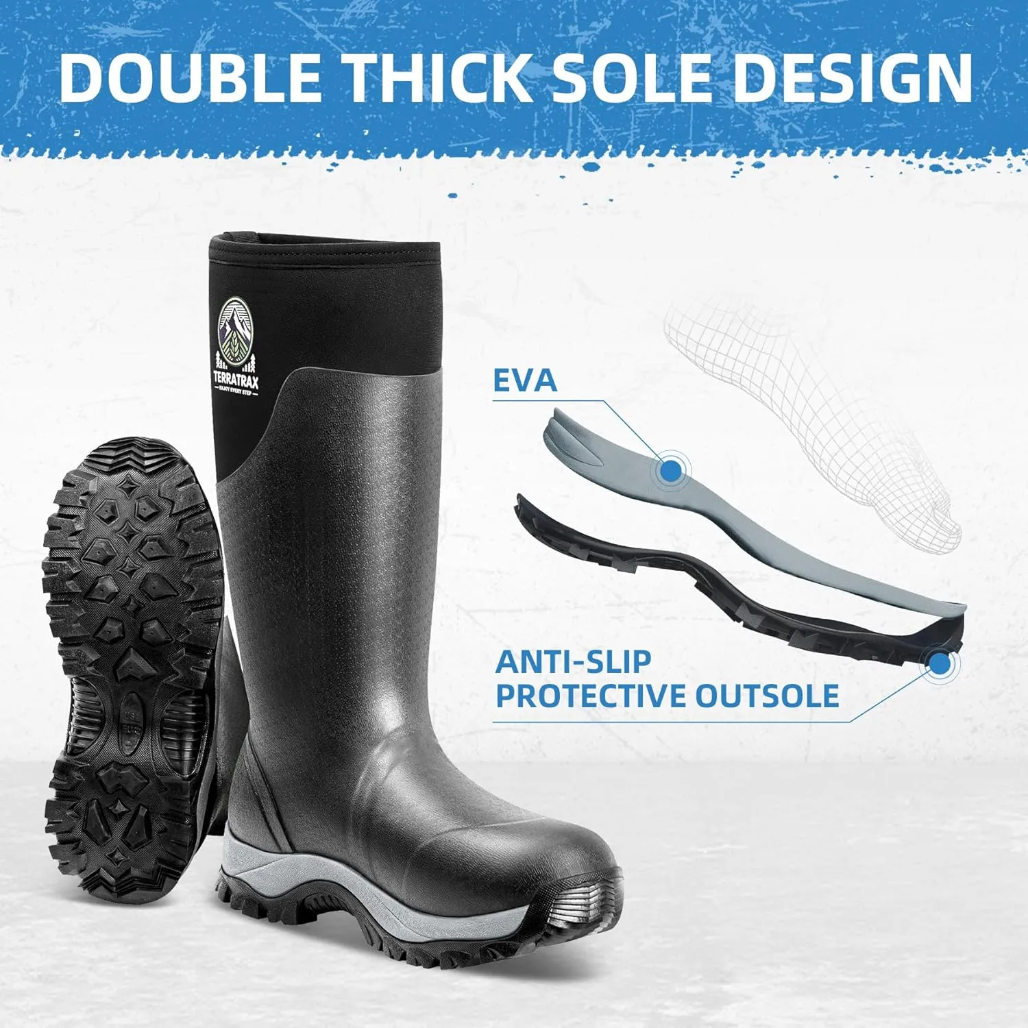 Men's Waterproof Insulated Rubber Hunting Boots  6mm Neoprene Rain Boots for Outdoor Work, Fishing, Farming & Gardening
