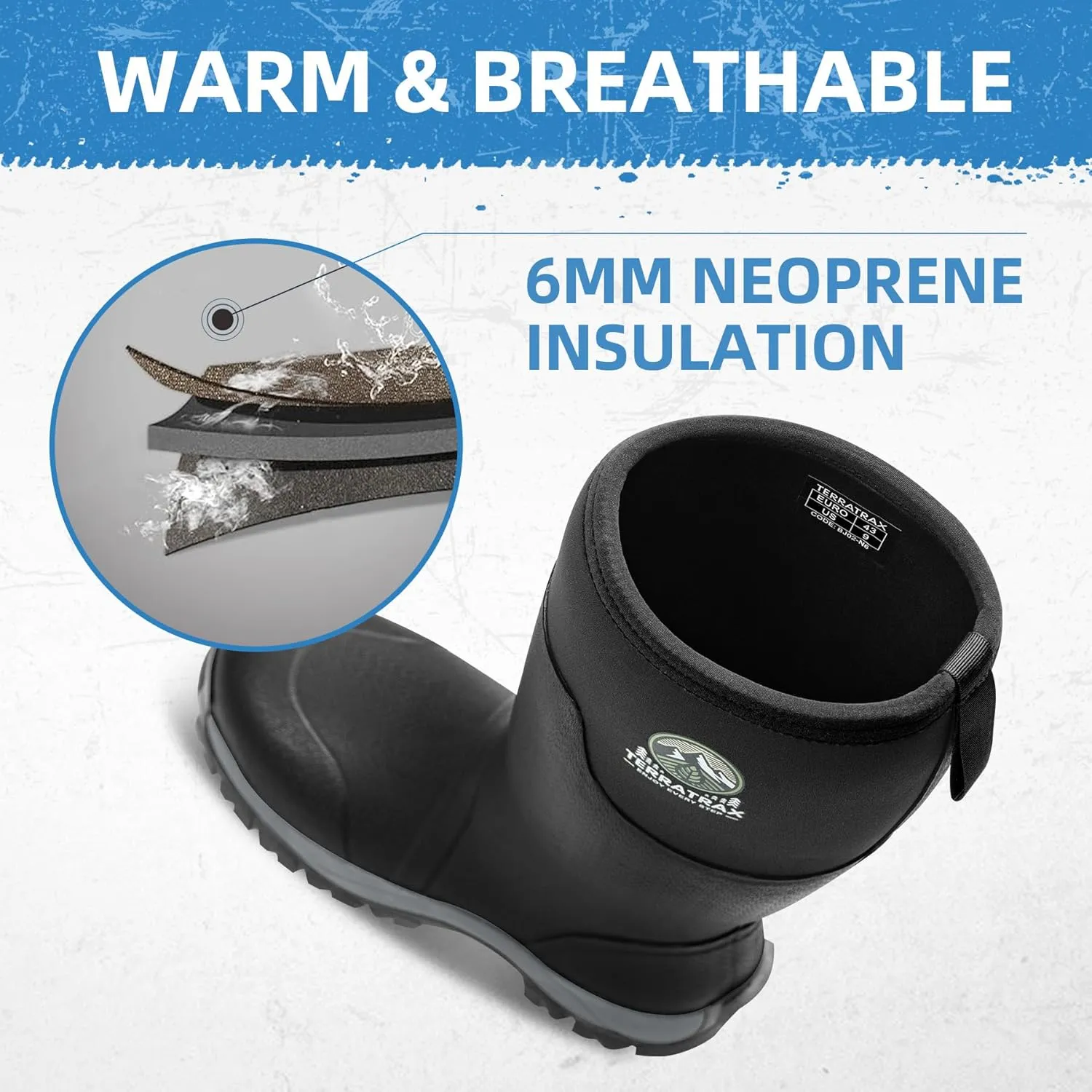 Men's Waterproof Insulated Rubber Hunting Boots  6mm Neoprene Rain Boots for Outdoor Work, Fishing, Farming & Gardening