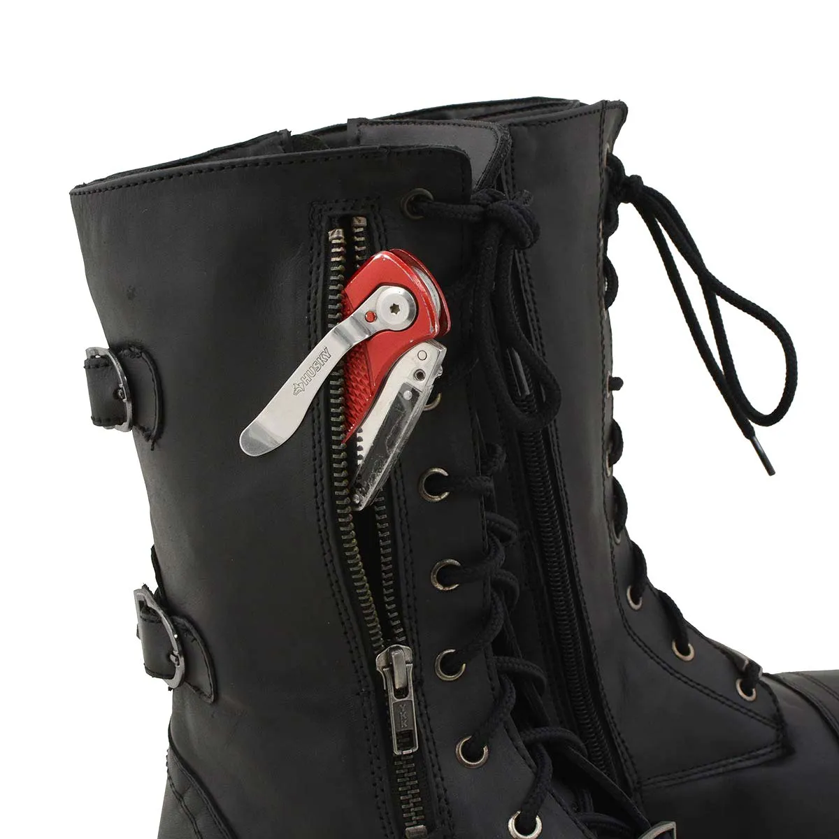 Milwaukee Leather MBL9369 Women's Graze Black Leather Lace-Up Boots with Zipper Pocket