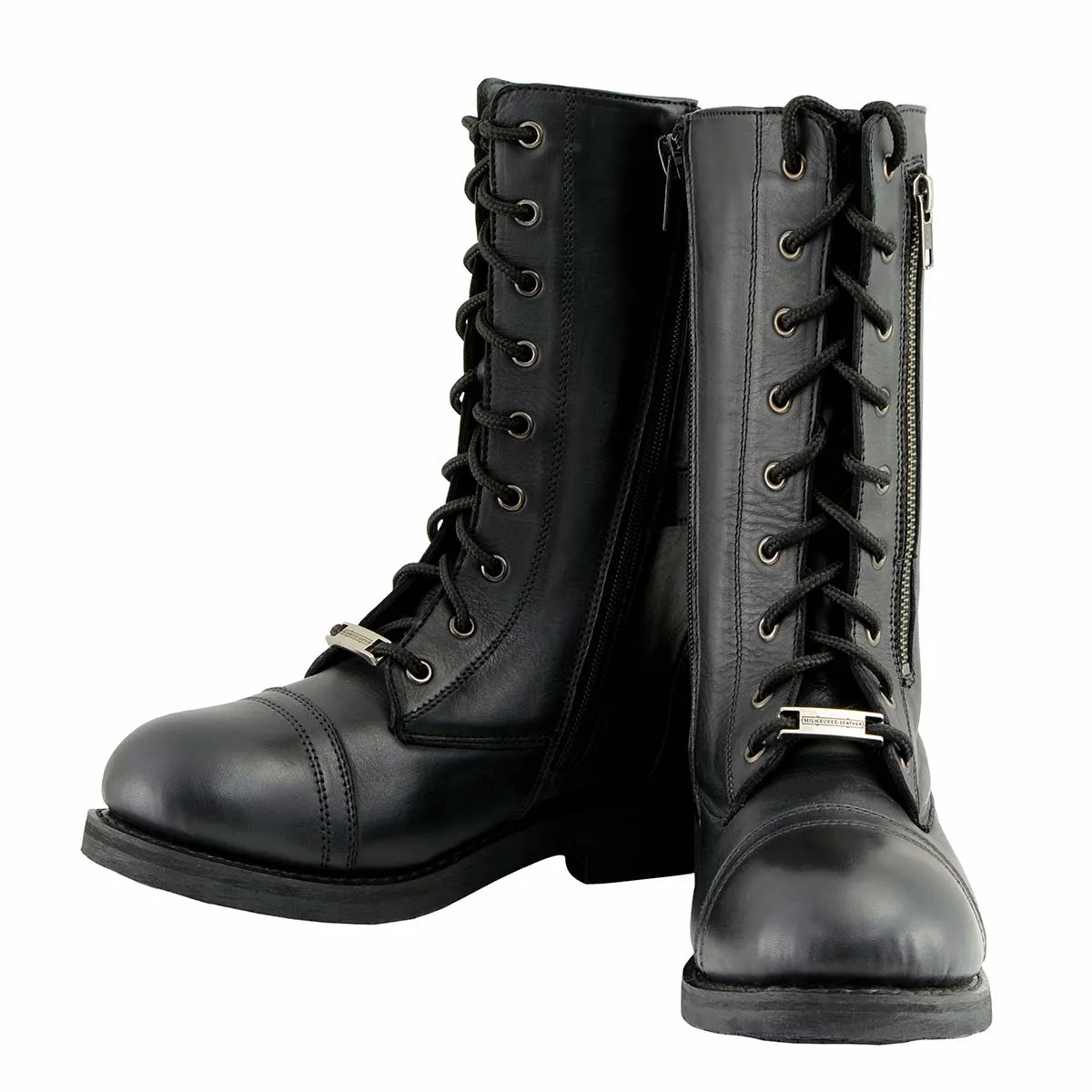 Milwaukee Leather MBL9369 Women's Graze Black Leather Lace-Up Boots with Zipper Pocket