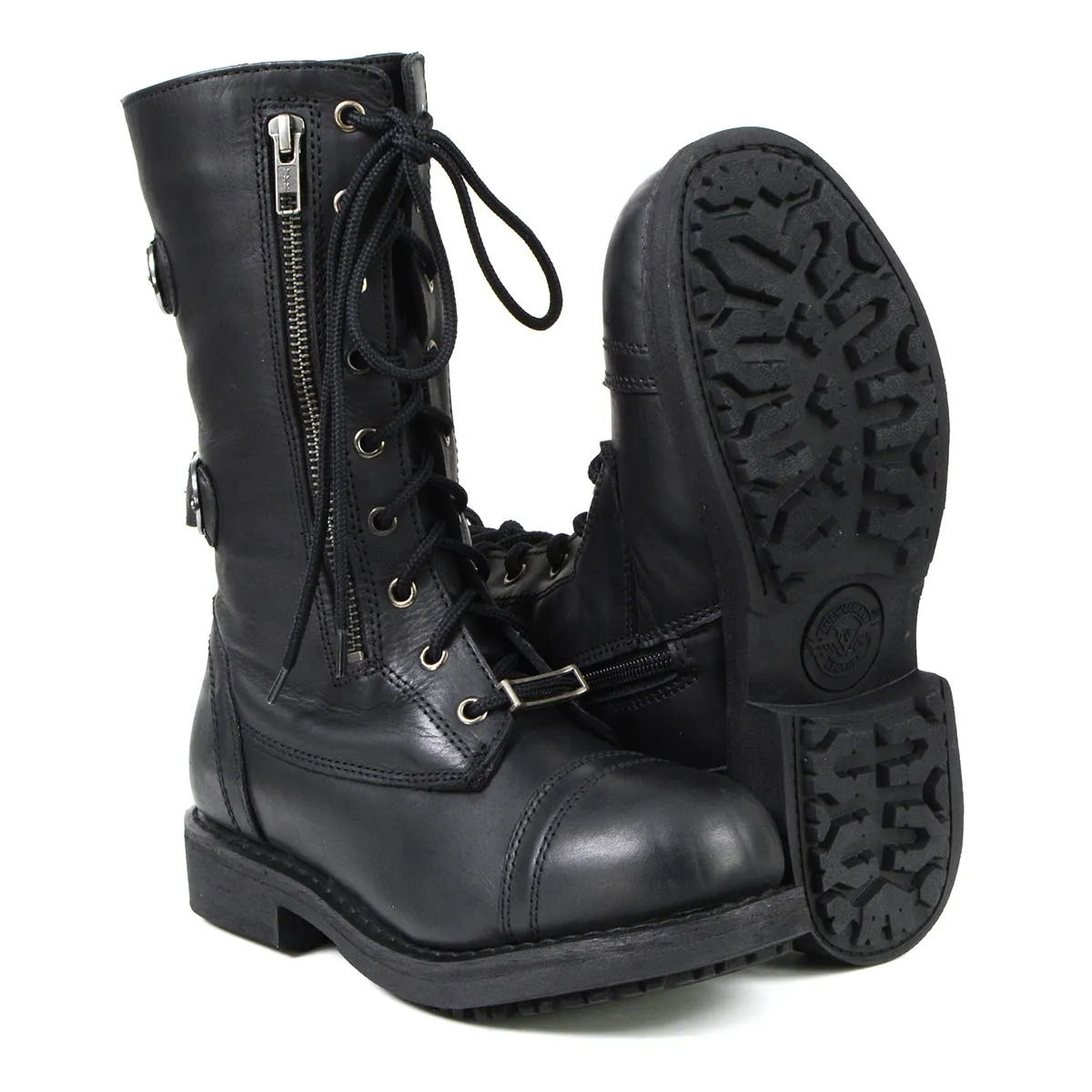 Milwaukee Leather MBL9369 Women's Graze Black Leather Lace-Up Boots with Zipper Pocket