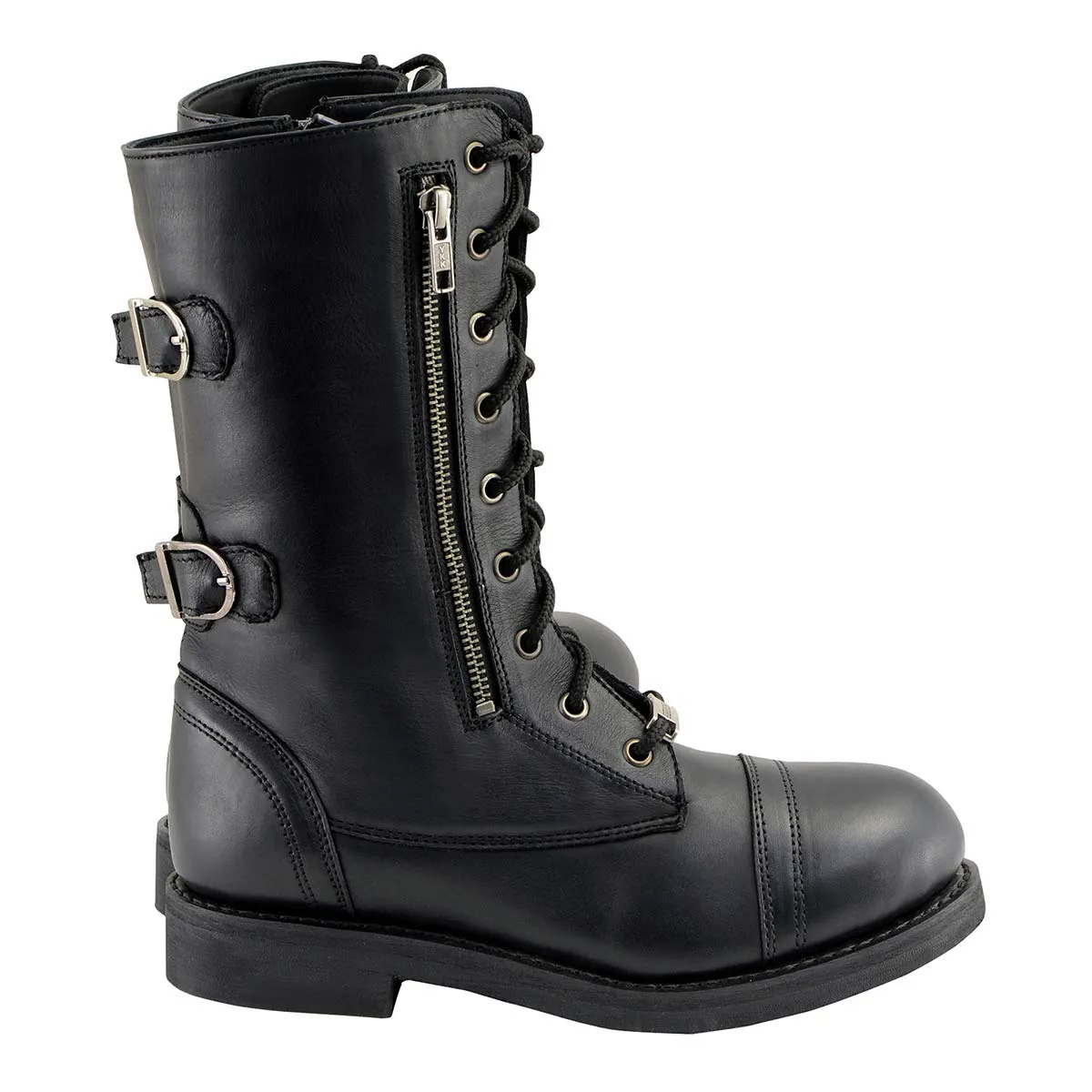 Milwaukee Leather MBL9369 Women's Graze Black Leather Lace-Up Boots with Zipper Pocket