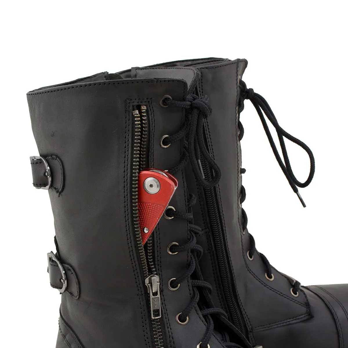 Milwaukee Leather MBL9369 Women's Graze Black Leather Lace-Up Boots with Zipper Pocket