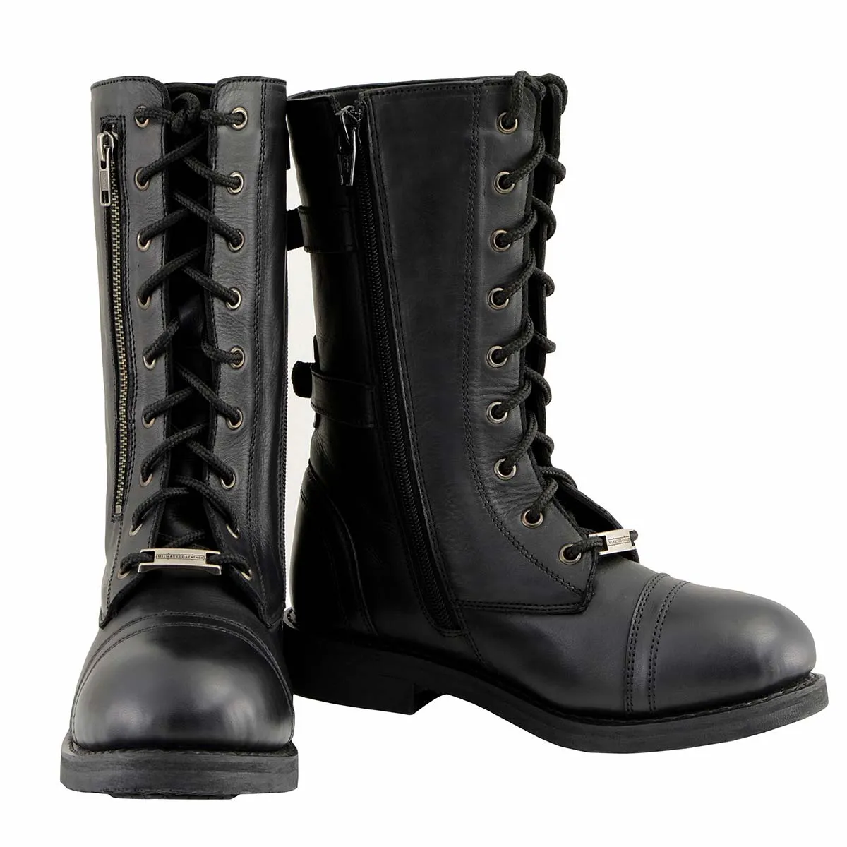 Milwaukee Leather MBL9369 Women's Graze Black Leather Lace-Up Boots with Zipper Pocket