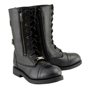 Milwaukee Leather MBL9369 Women's Graze Black Leather Lace-Up Boots with Zipper Pocket