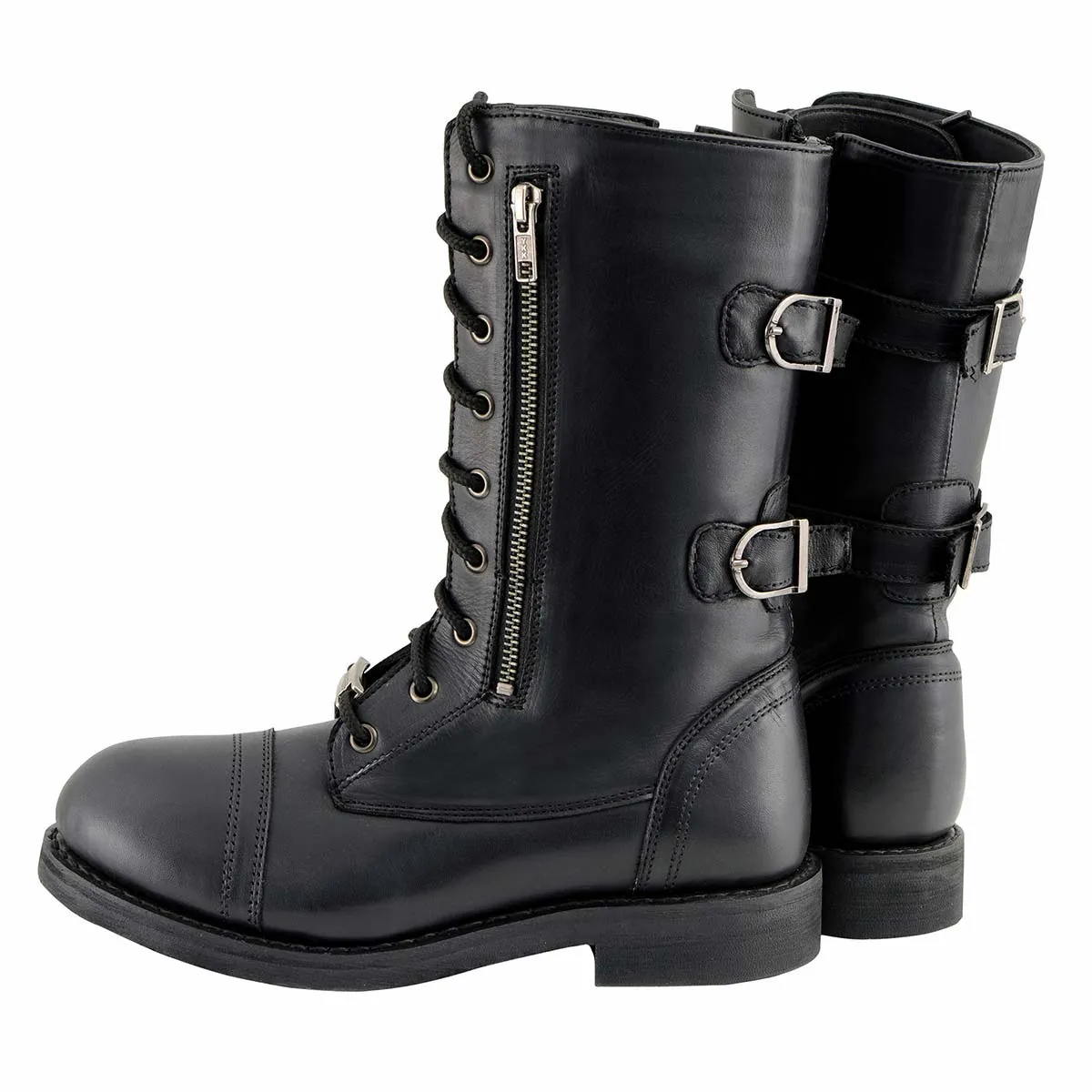 Milwaukee Leather MBL9369 Women's Graze Black Leather Lace-Up Boots with Zipper Pocket