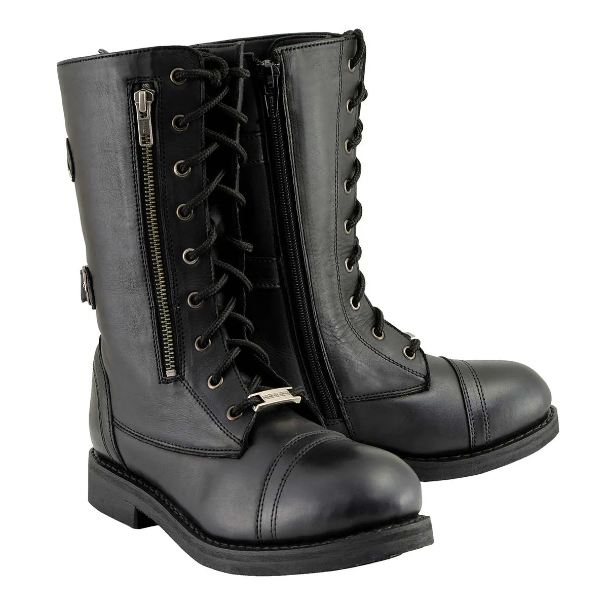 Milwaukee Leather MBL9369 Women's Graze Black Leather Lace-Up Boots with Zipper Pocket