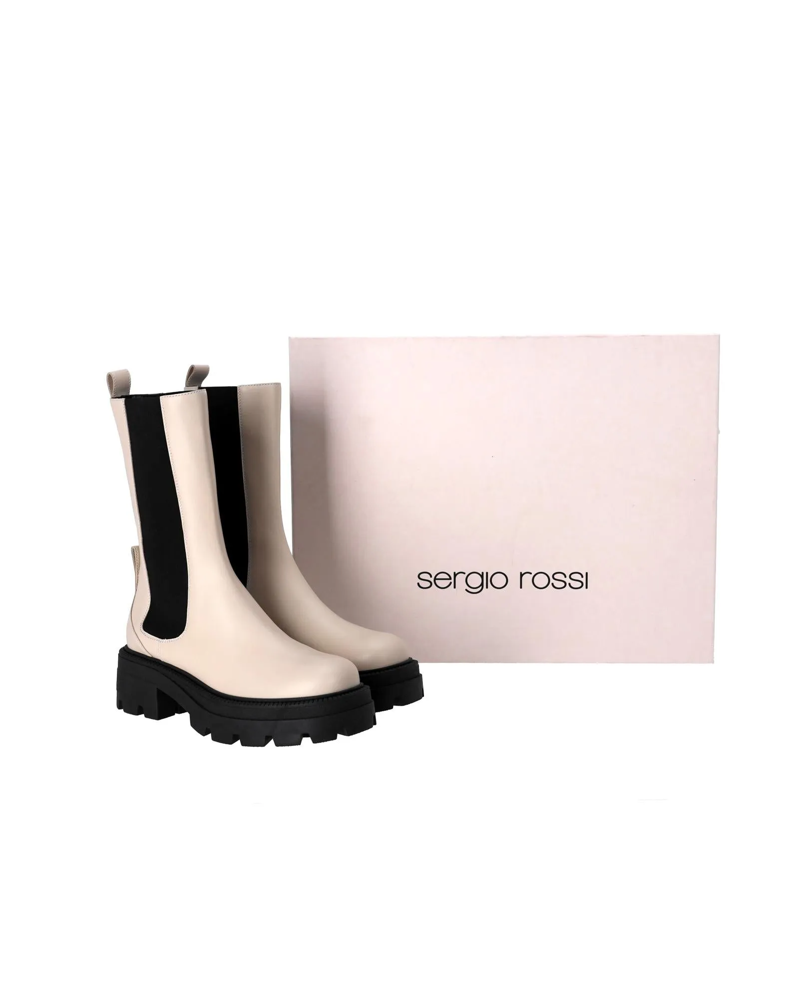 Platform Boots in White Leather